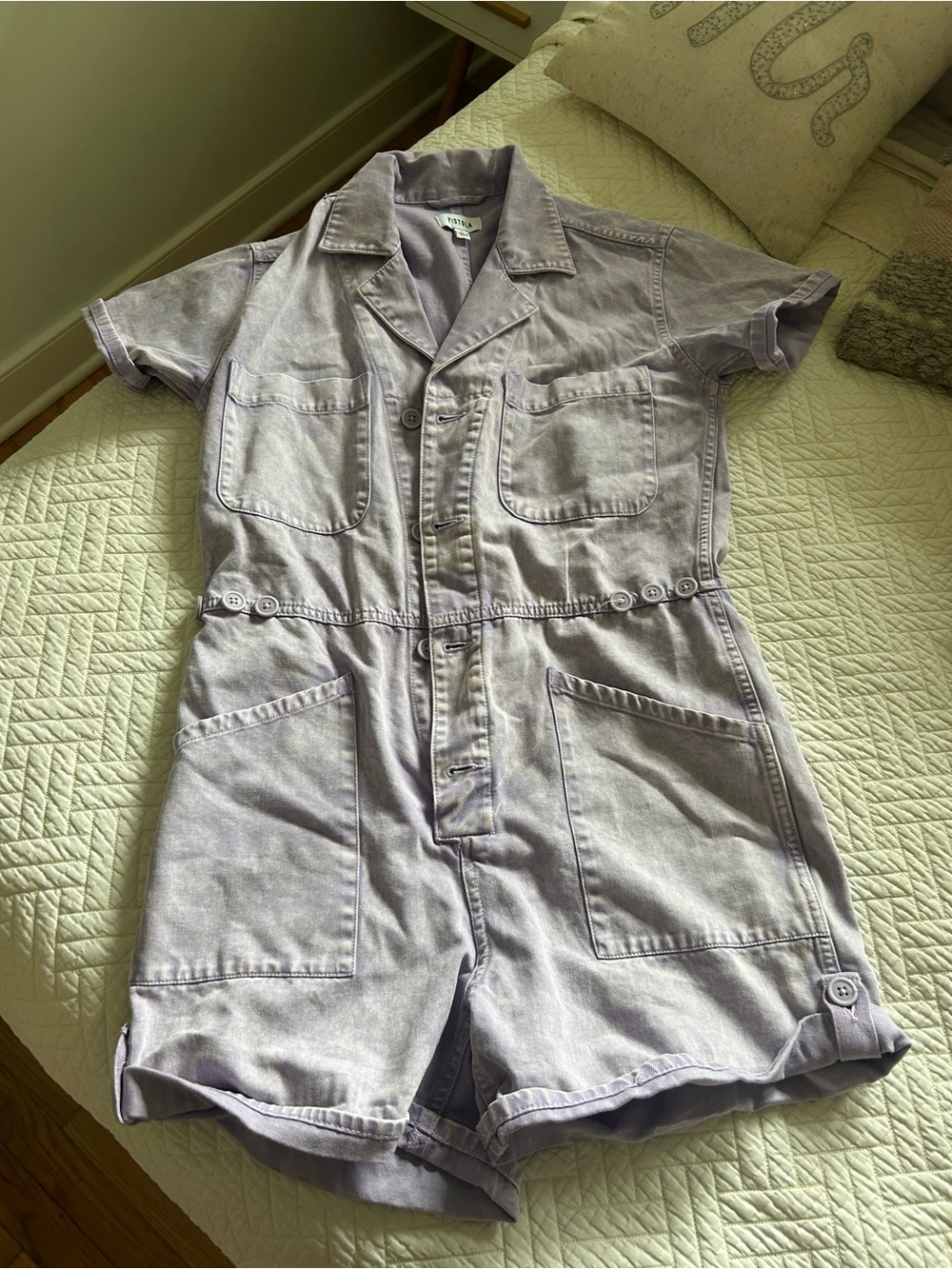 pistola Lavender Short Sleeve Denim Romper. Size S.